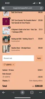 LUCKY15 coupon verification screenshot