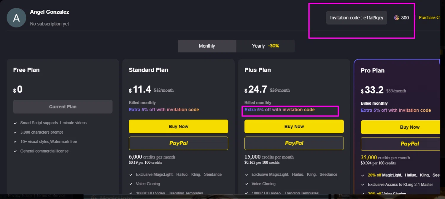 MagicLight AI promo code screenshot showing code e1fat9qcy applied at MagicLight AI checkout page. Uploaded by SimplyCodes community member mrdarcy on Sep 10, 2025