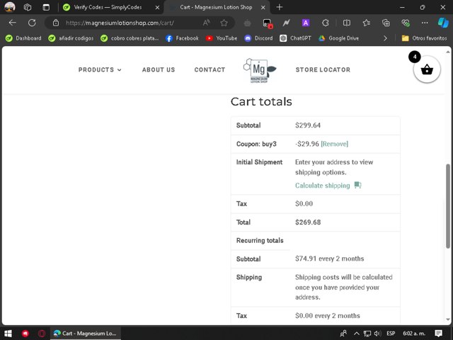 Magnesium Lotion Shop checkout page showing Magnesium Lotion Shop coupon code box | Screenshot taken by SimplyCodes community member on Jul 2, 2024
