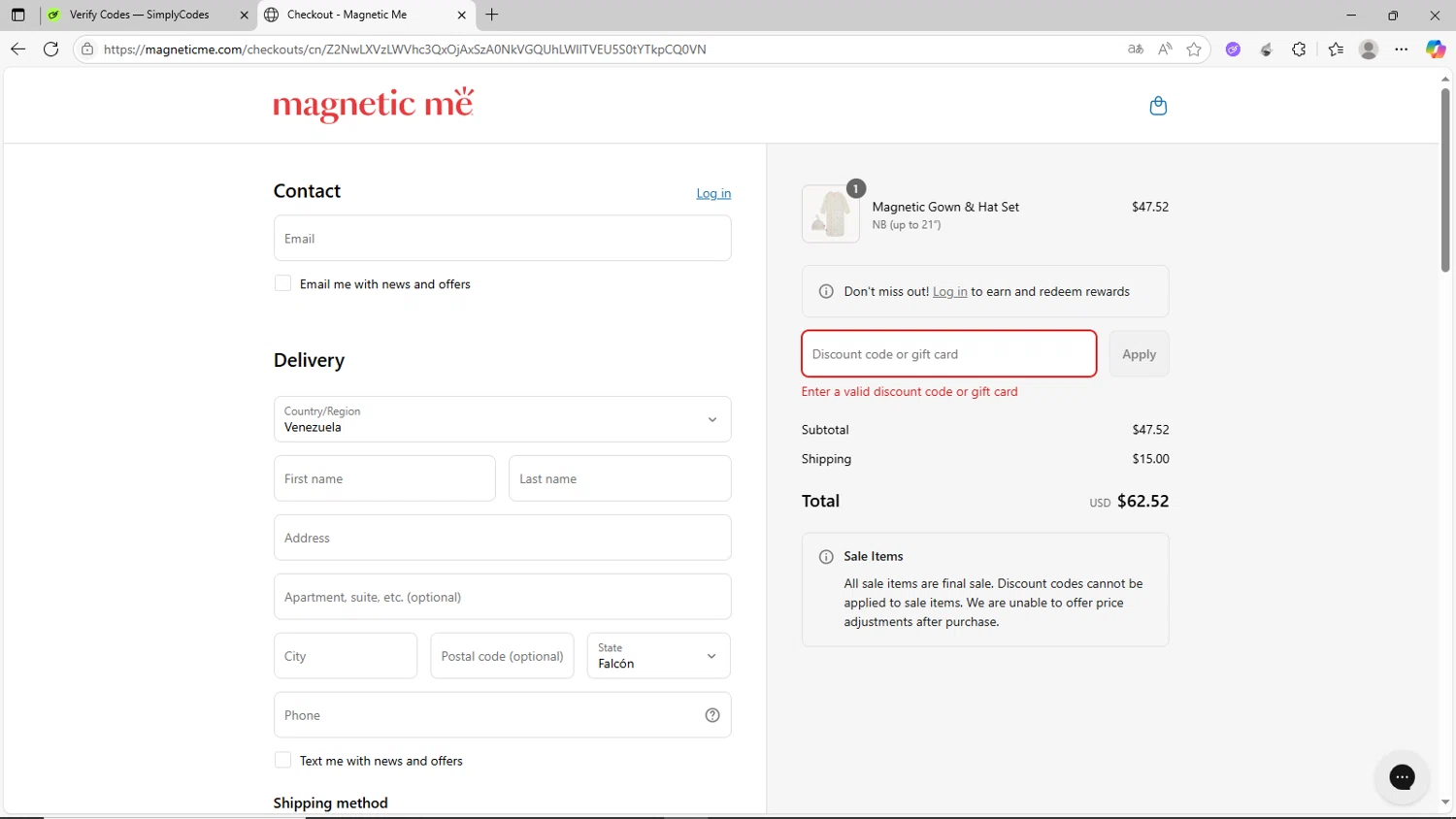 Magnetic Me discount code screenshot showing code LATCHINGWITHGRACE applied at Magnetic Me checkout page. Uploaded by SimplyCodes community member CrownShopper2899 on Jul 14, 2025