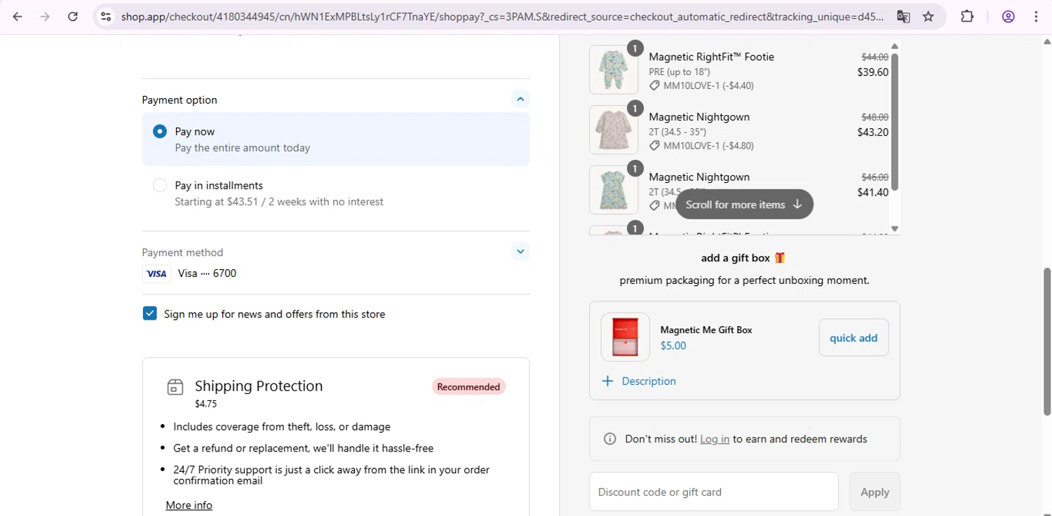 Magnetic Me discount code screenshot showing code MM10LOVE-1 applied at Magnetic Me checkout page. Uploaded by SimplyCodes community member SaleSentinel7319 on Jul 31, 2025