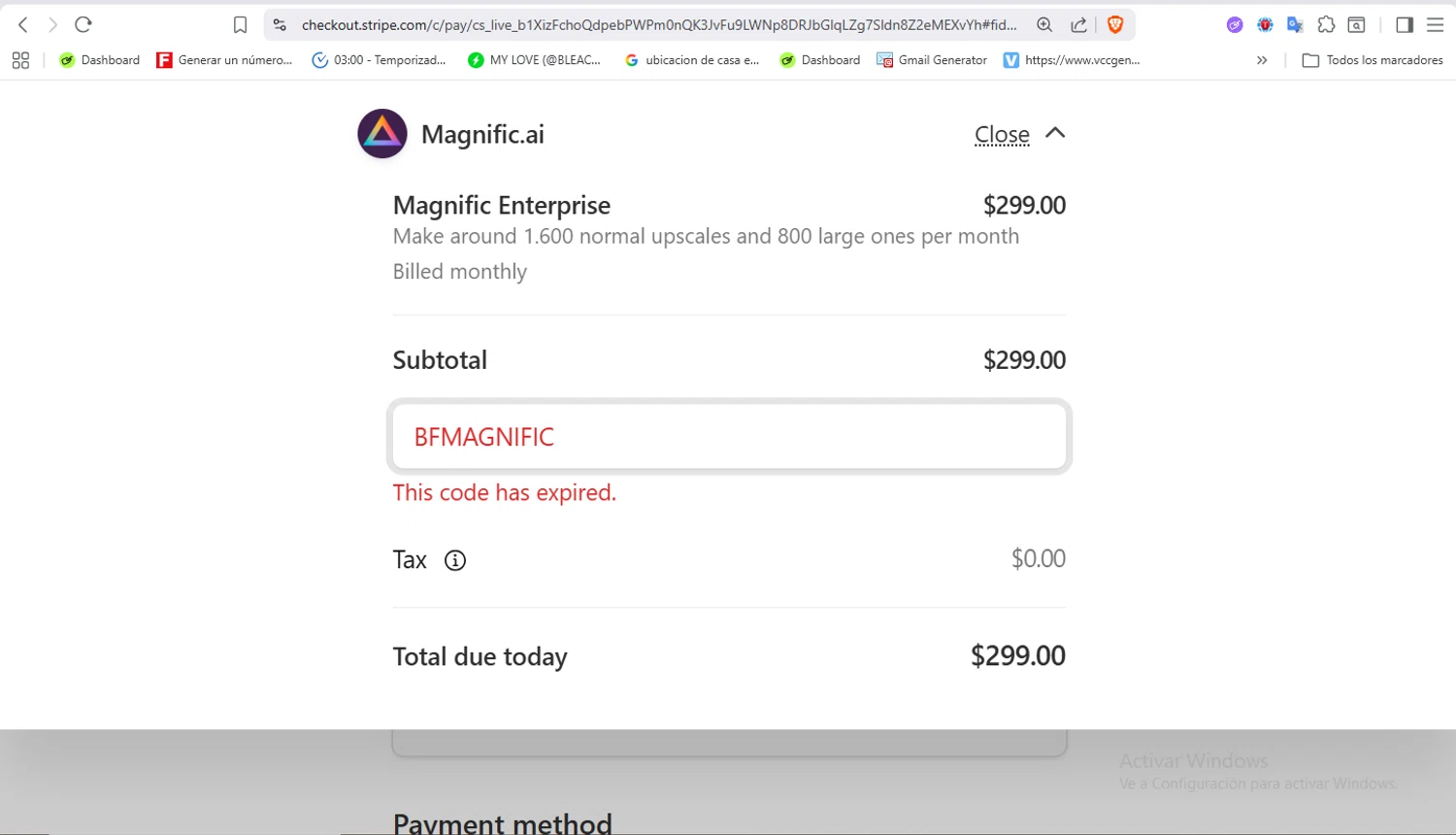 Magnific AI promo code screenshot showing code BFMAGNIFIC applied at Magnific AI checkout page. Uploaded by SimplyCodes community member VoucherFalcon3942 on Dec 4, 2025