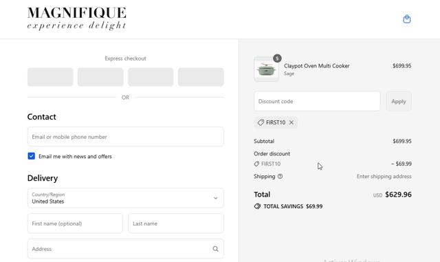 Magnifique checkout page showing Magnifique discount code box | Screenshot taken by SimplyCodes community member on Aug 21, 2025