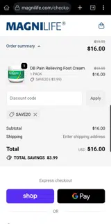 SAVE20 coupon verification screenshot