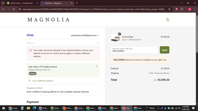 Magnolia checkout page showing Magnolia discount code box | Screenshot taken by SimplyCodes community member on Aug 29, 2025