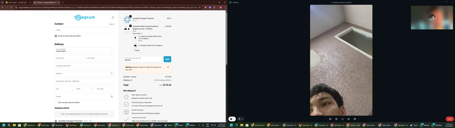 Magnum Bikes promo code screenshot showing code BB29AK applied at Magnum Bikes checkout page. Uploaded by SimplyCodes community member TreasureWarden457 on Nov 25, 2025