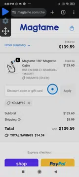 KOLMY10 coupon verification screenshot