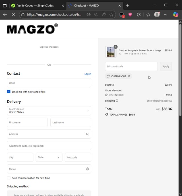 MAGZO checkout page showing MAGZO discount code box | Screenshot taken by SimplyCodes community member on Sep 6, 2025
