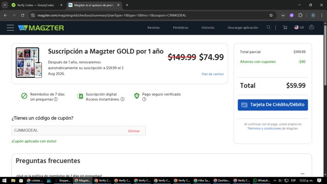 Magzter checkout page showing Magzter coupon code box | Screenshot taken by SimplyCodes community member on Aug 3, 2025