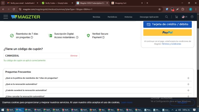 Magzter checkout page showing Magzter coupon code box | Screenshot taken by SimplyCodes community member on Jun 19, 2025