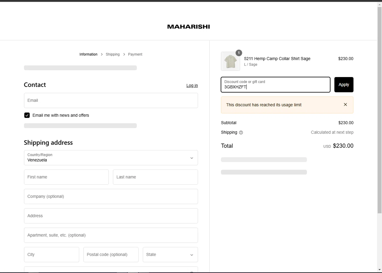 Maharishi promo code screenshot showing code 3GBXHZFT applied at Maharishi checkout page. Uploaded by SimplyCodes community member Parangutirimicuaro on Jan 21, 2025
