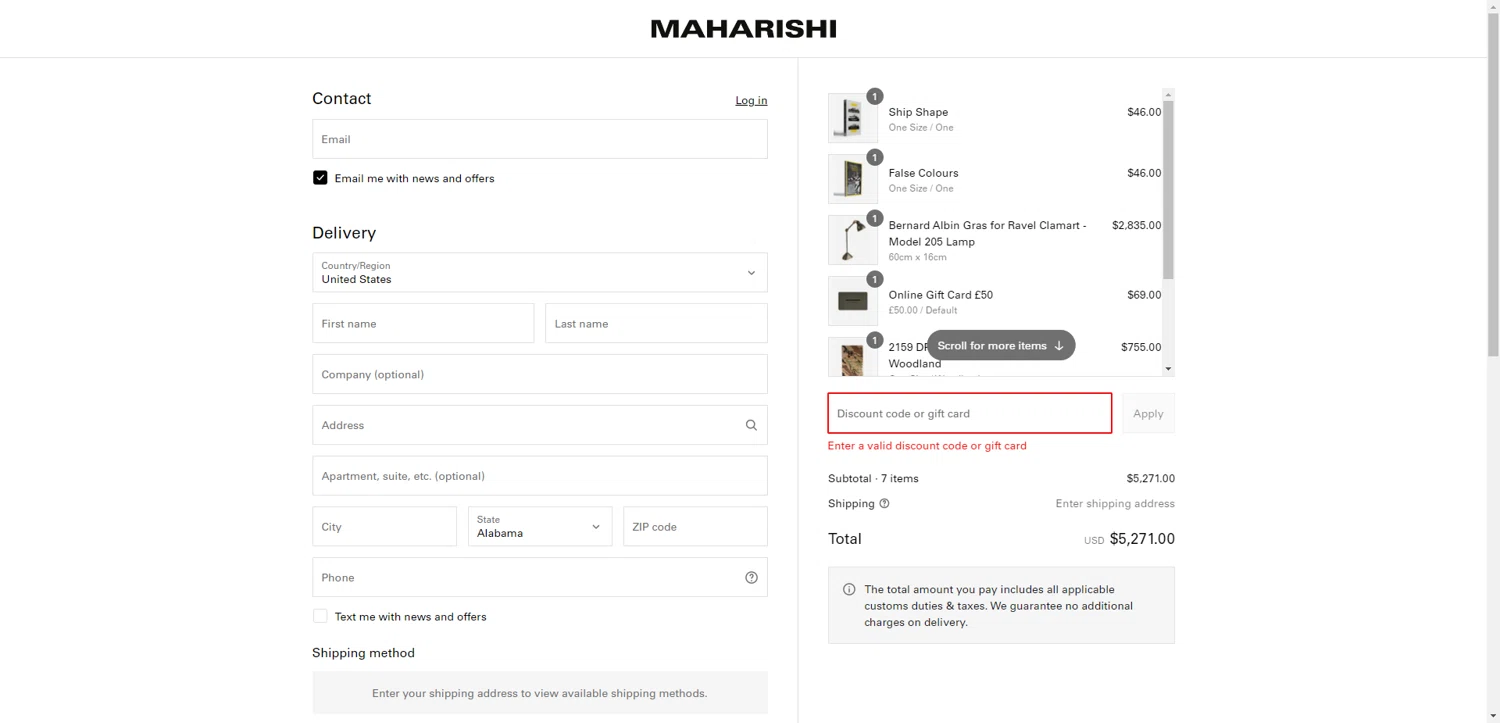 Maharishi promo code screenshot showing code MID20 applied at Maharishi checkout page. Uploaded by SimplyCodes community member ScanRanger3503 on Jun 1, 2025