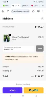THANKYOU coupon verification screenshot