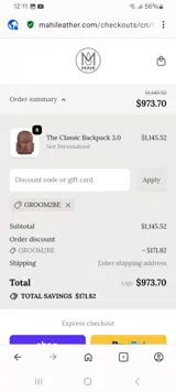 MAHI Leather coupon verification screenshot
