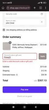 Prime25 coupon verification screenshot