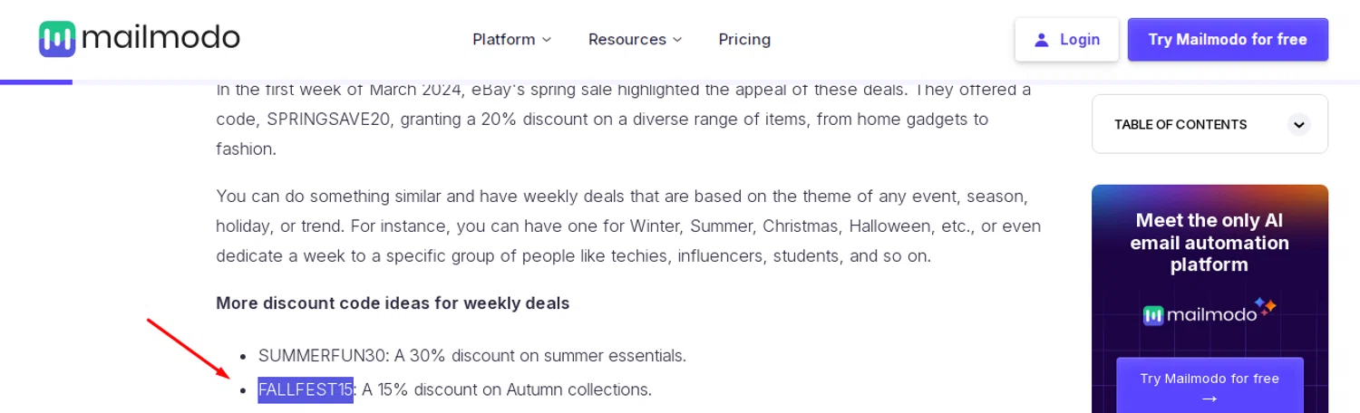 Mailmodo promo code screenshot showing code FALLFEST15 applied at Mailmodo checkout page. Uploaded by SimplyCodes community member RonaldAcunaJr on Dec 12, 2025