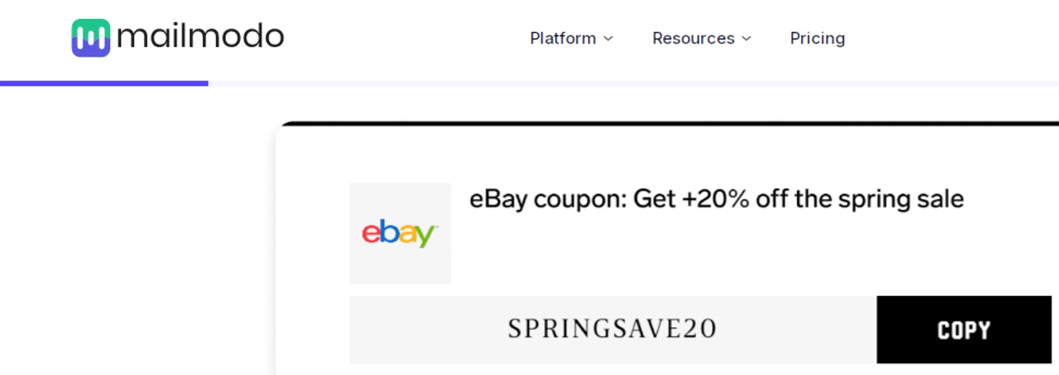 Mailmodo promo code screenshot showing code springsave20 applied at Mailmodo checkout page. Uploaded by SimplyCodes community member RonaldAcunaJr on Nov 14, 2025