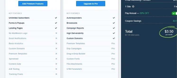 MailMunch checkout page showing MailMunch coupon code box | Screenshot taken by SimplyCodes community member on Jan 29, 2021