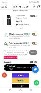 EW-WELCOME10 coupon verification screenshot