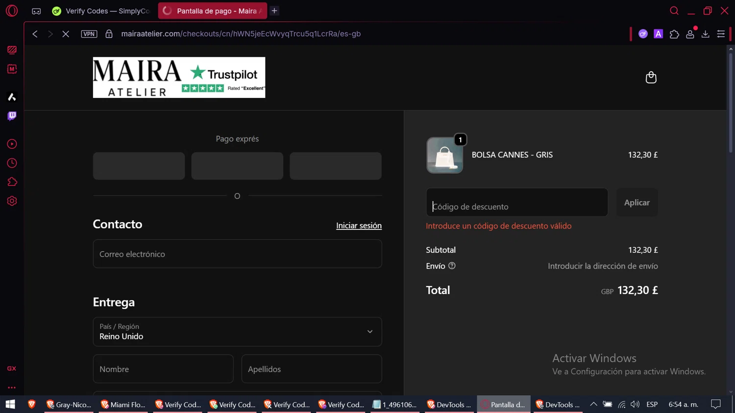 Maira Atelier promo code screenshot showing code 9BJ3NZ56 applied at Maira Atelier checkout page. Uploaded by SimplyCodes community member DiaCritics on Nov 26, 2025