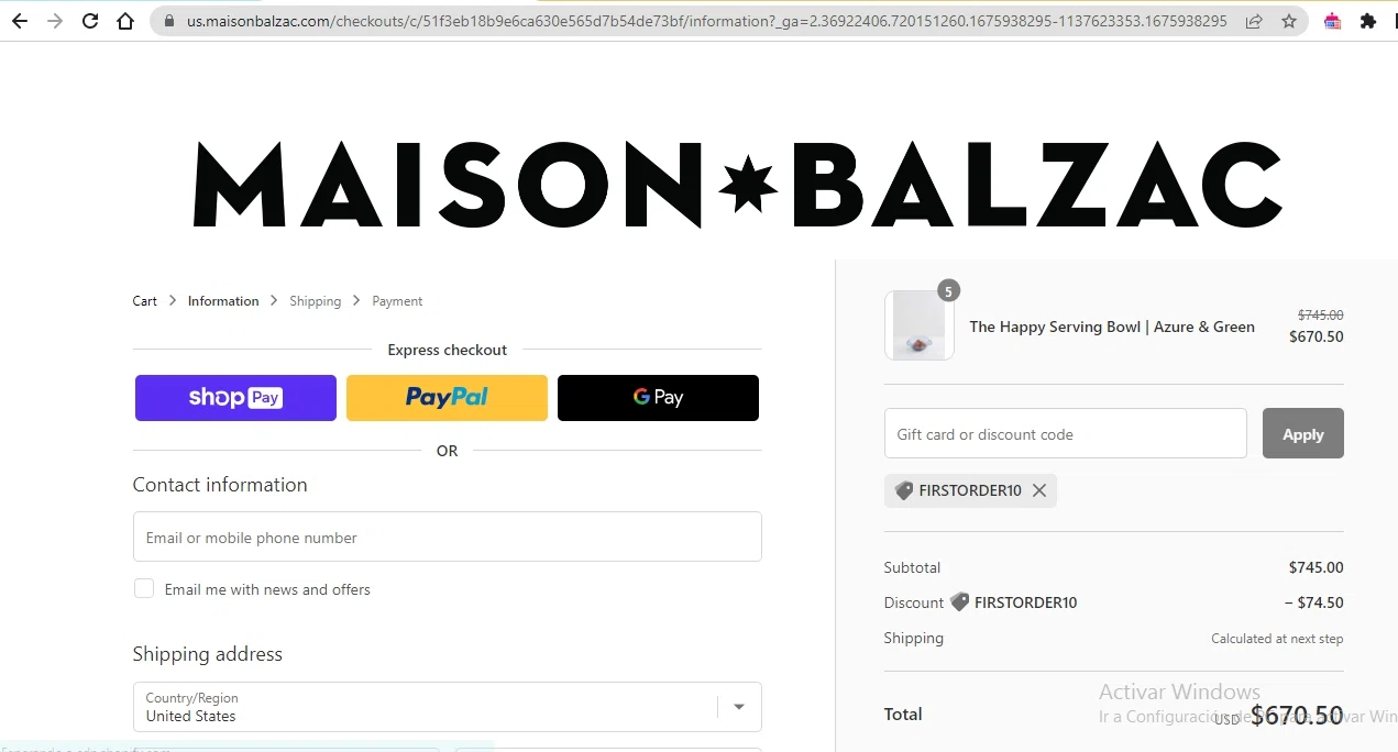 where to use Maison Balzac promo code box