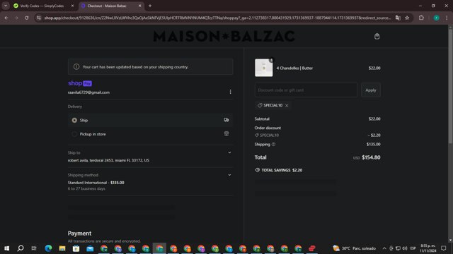Maison Balzac checkout page showing Maison Balzac discount code box | Screenshot taken by SimplyCodes community member on Nov 12, 2024