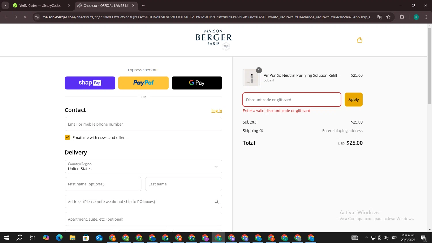 Maison Berger discount code screenshot showing code LUCKYME applied at Maison Berger checkout page. Uploaded by SimplyCodes community member CleverCurator1217 on Mar 29, 2025