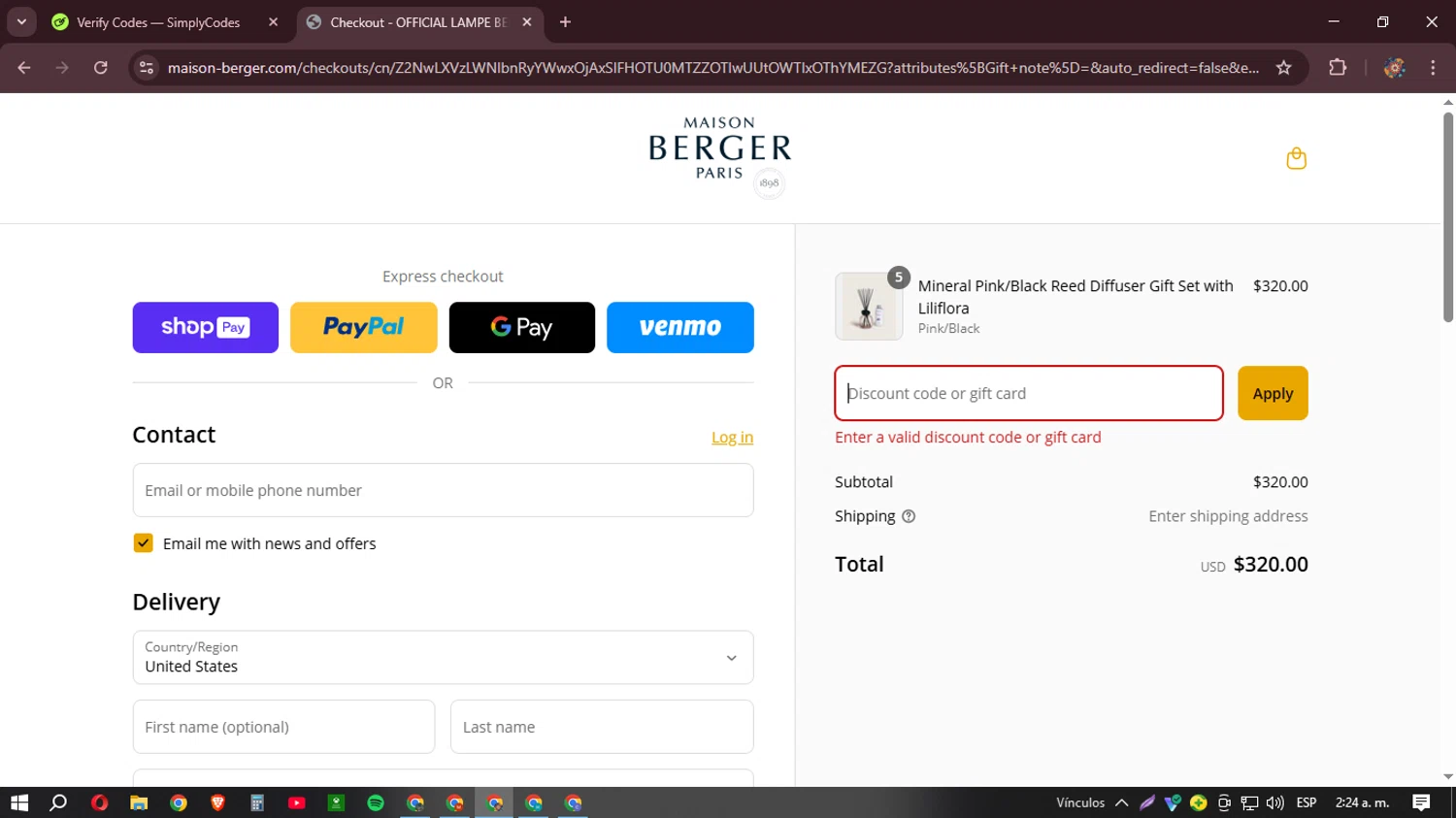 Maison Berger discount code screenshot showing code LUCKYME applied at Maison Berger checkout page. Uploaded by SimplyCodes community member BudgetHunter9184 on Mar 29, 2025