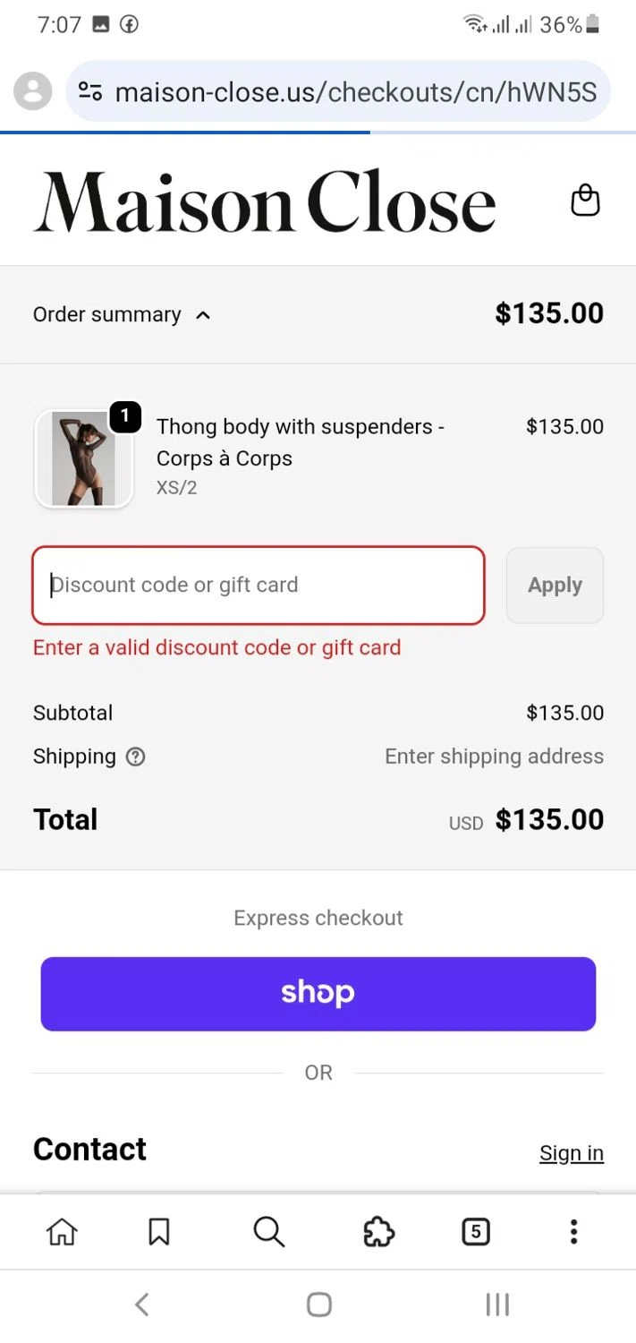 Maison Close promo code screenshot showing code 1YEARPURPLE applied at Maison Close checkout page. Uploaded by SimplyCodes community member Menotii23 on Nov 18, 2025