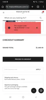 Maison Kitsuné coupon verification screenshot