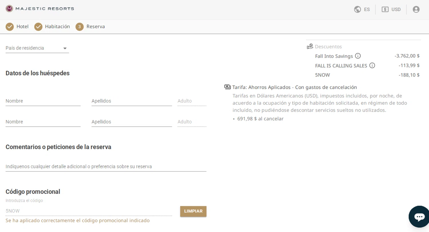 Majestic Resorts checkout page showing Majestic Resorts promo code box | Screenshot taken by SimplyCodes community member on Oct 12, 2025