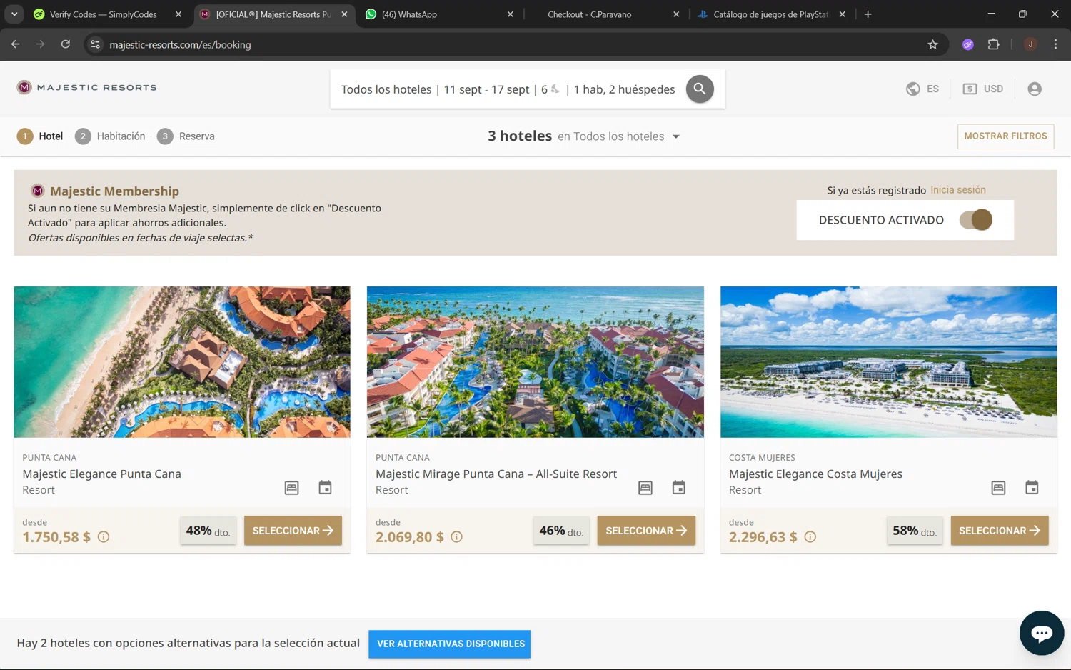 Majestic Resorts checkout page showing Majestic Resorts promo code box | Screenshot taken by SimplyCodes community member on Sep 11, 2025