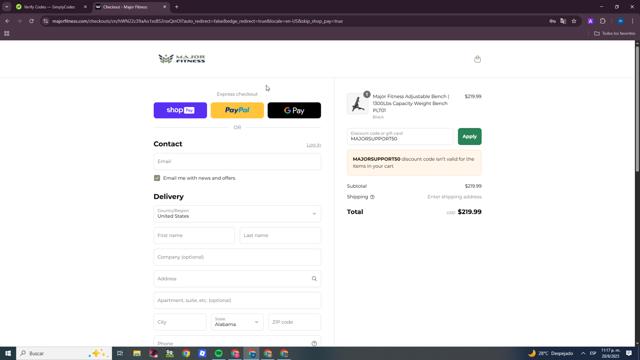 MAJOR FITNESS checkout page showing MAJOR FITNESS discount code box | Screenshot taken by SimplyCodes community member on Aug 21, 2025