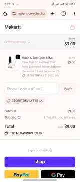 SECRETDEVILYT15 coupon verification screenshot