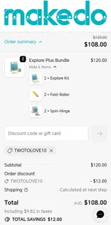 Makedo coupon verification screenshot