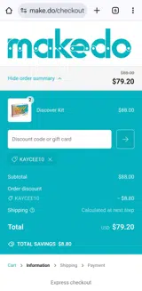 Makedo coupon verification screenshot