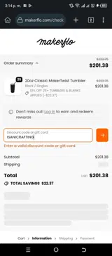 MakerFlo coupon verification screenshot