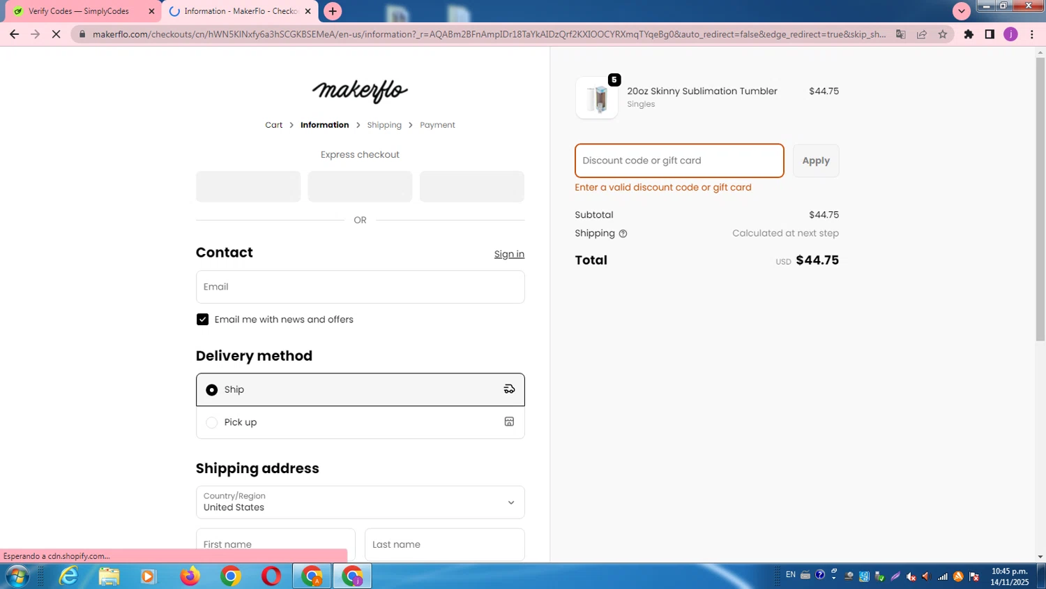 MakerFlo Crafts discount code screenshot showing code chippedbuilds applied at MakerFlo Crafts checkout page. Uploaded by SimplyCodes community member christophersierra on Nov 15, 2025