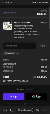 WEME10 coupon verification screenshot