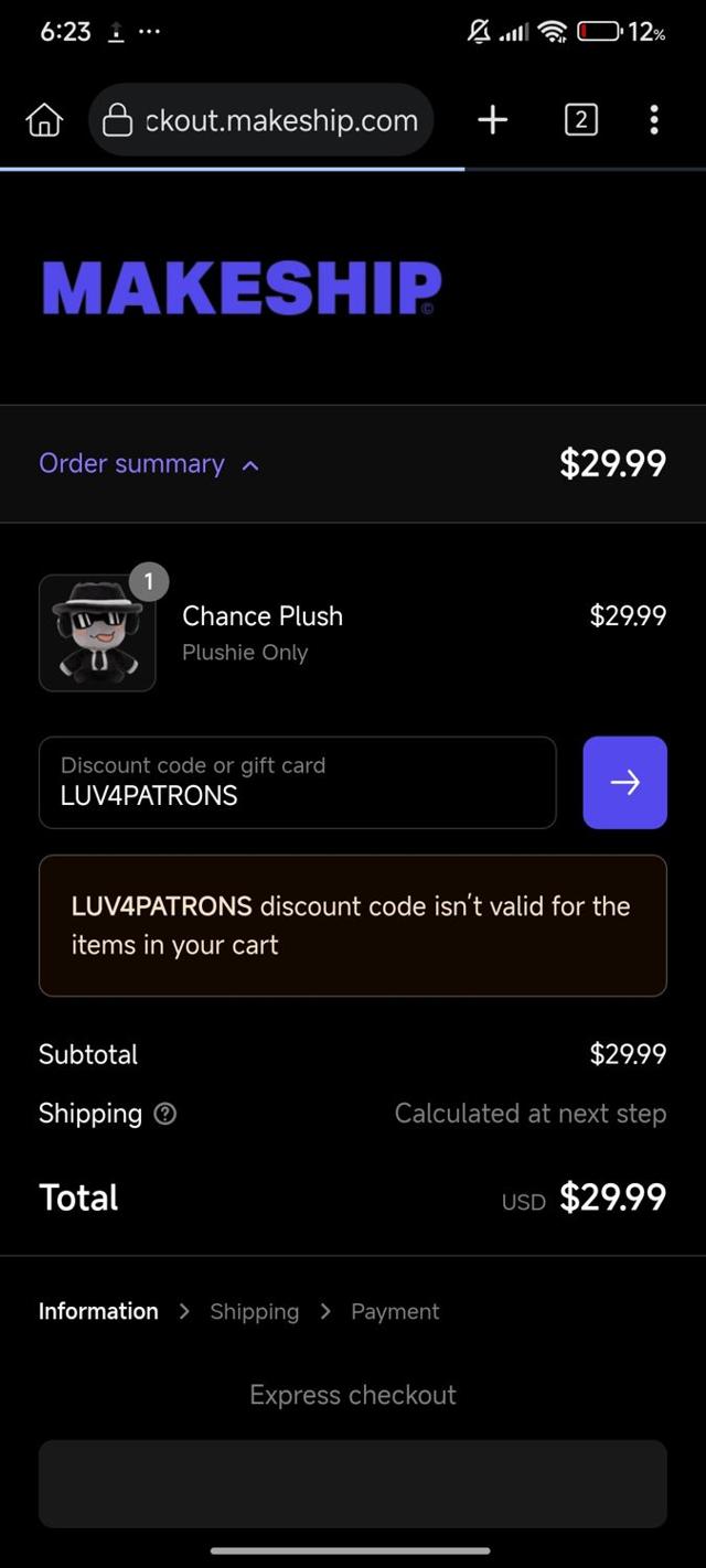 Makeship checkout page showing Makeship discount code box | Screenshot taken by SimplyCodes community member on Sep 17, 2025