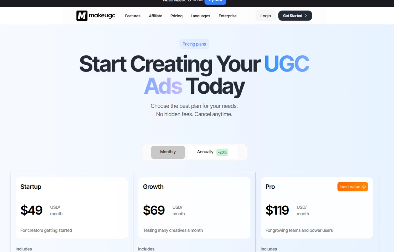 MakeUGC promo code screenshot showing code AGENT30 applied at MakeUGC checkout page. Uploaded by SimplyCodes community member CleverDefender3400 on Dec 20, 2025