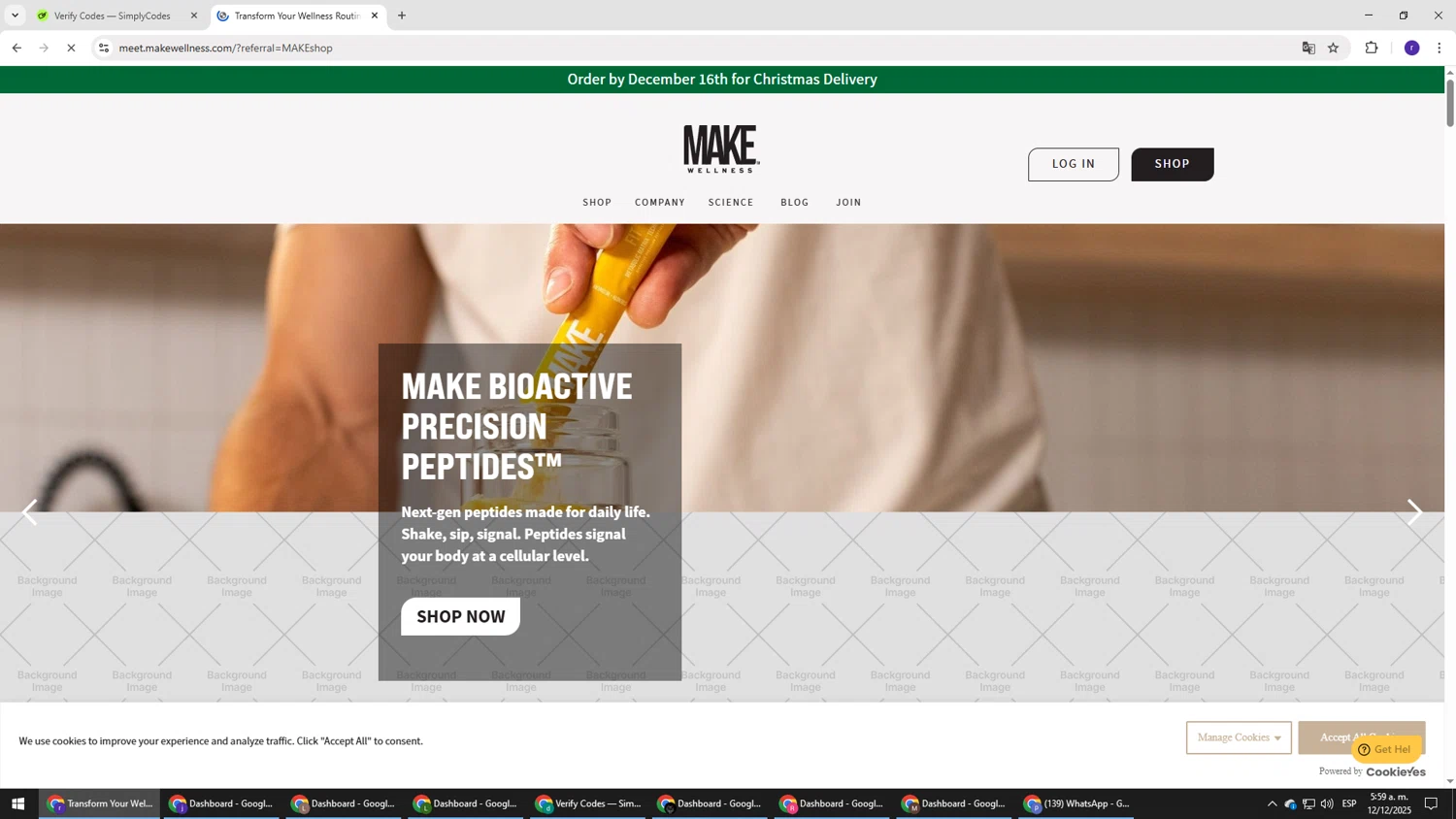 MAKE Wellness checkout page showing MAKE Wellness promo code box | Screenshot taken by SimplyCodes community member on Dec 12, 2025
