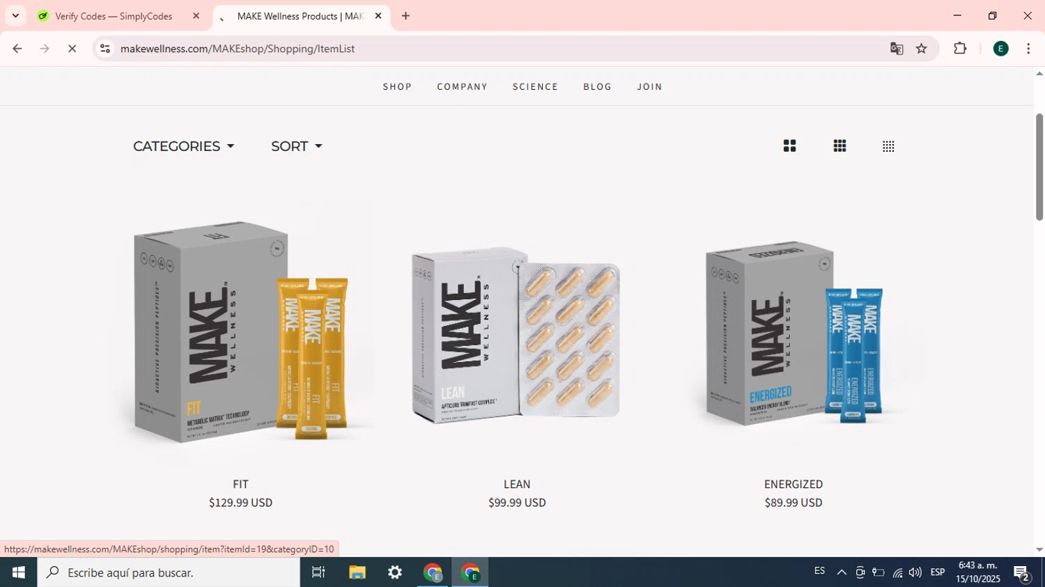 MAKE Wellness checkout page showing MAKE Wellness promo code box | Screenshot taken by SimplyCodes community member on Oct 15, 2025