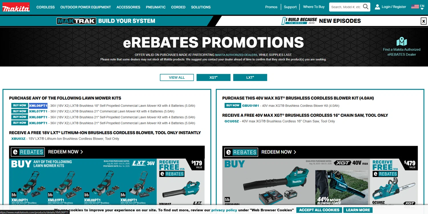 Makita promo code screenshot showing code XML06PT1 applied at Makita checkout page. Uploaded by SimplyCodes community member BrilliantVoyager5752 on Oct 10, 2025