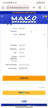 MAKO Spearguns coupon verification screenshot