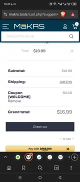 WELCOME coupon verification screenshot
