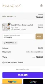KEZBAN20 coupon verification screenshot
