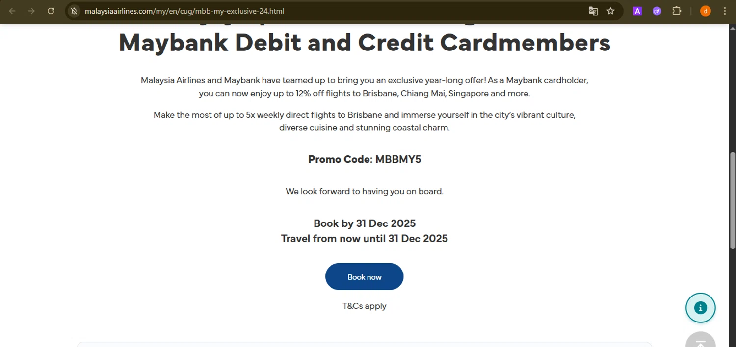 Malaysia Airlines promo code screenshot showing code MBBMY5 applied at Malaysia Airlines checkout page. Uploaded by SimplyCodes community member PennyAdmiral6960 on Nov 28, 2025
