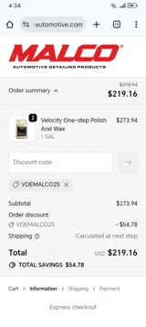 VDEMALCO25 coupon verification screenshot