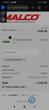 WELCOMEBACK15 coupon verification screenshot